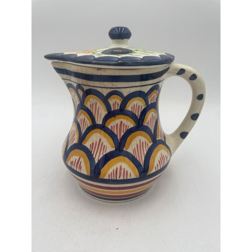 Hand-Painted Ceramic Pitcher Lid Vintage Style  Multicolor Patterns Persian Ware